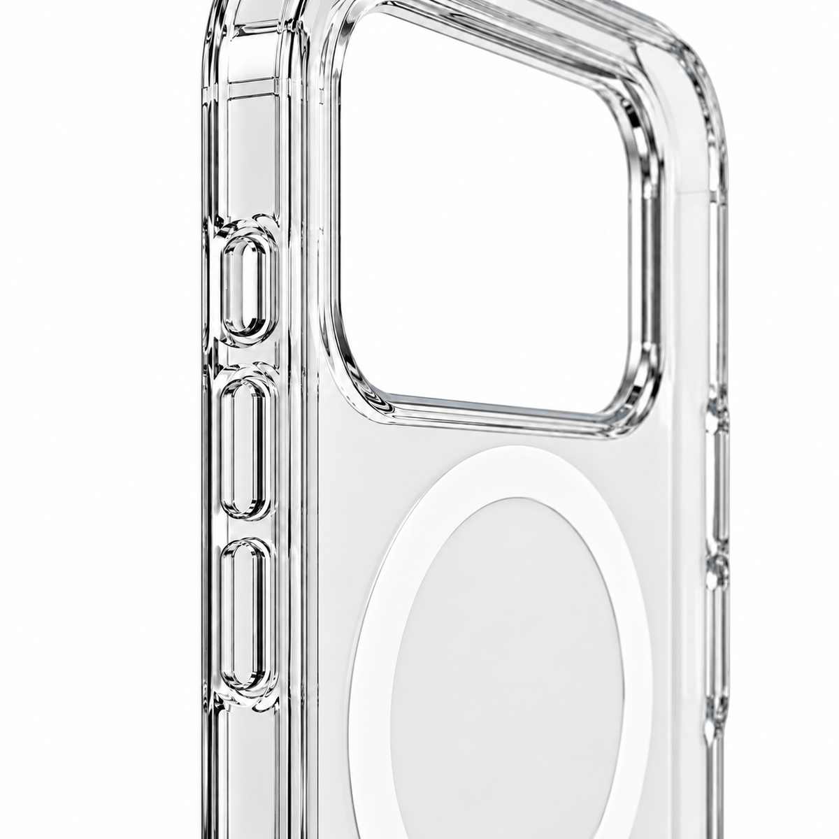 Clear Magnetic iPhone Case with Reinforced Corners — camera border and button detail