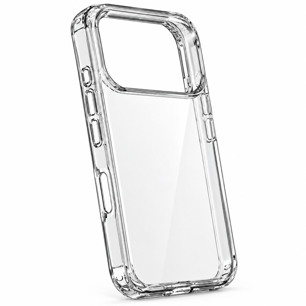 Clear Slim iPhone Case with Raised Camera Surround — rear three-quarter view