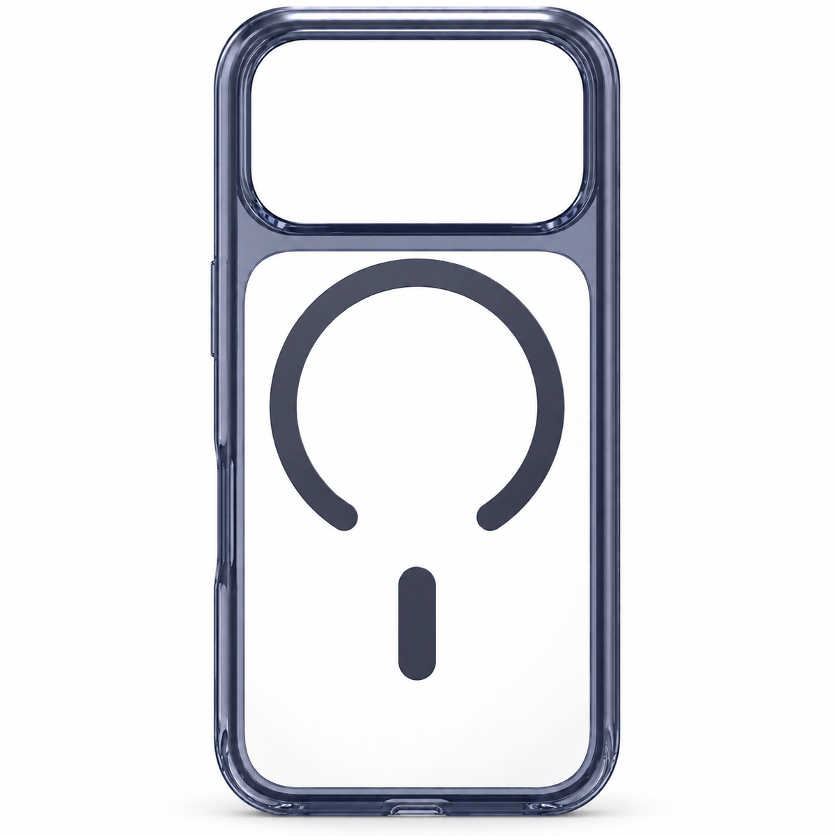 Clear Magnetic iPhone Case with Dark Contoured Edges — Straight-on back view with wide camera opening