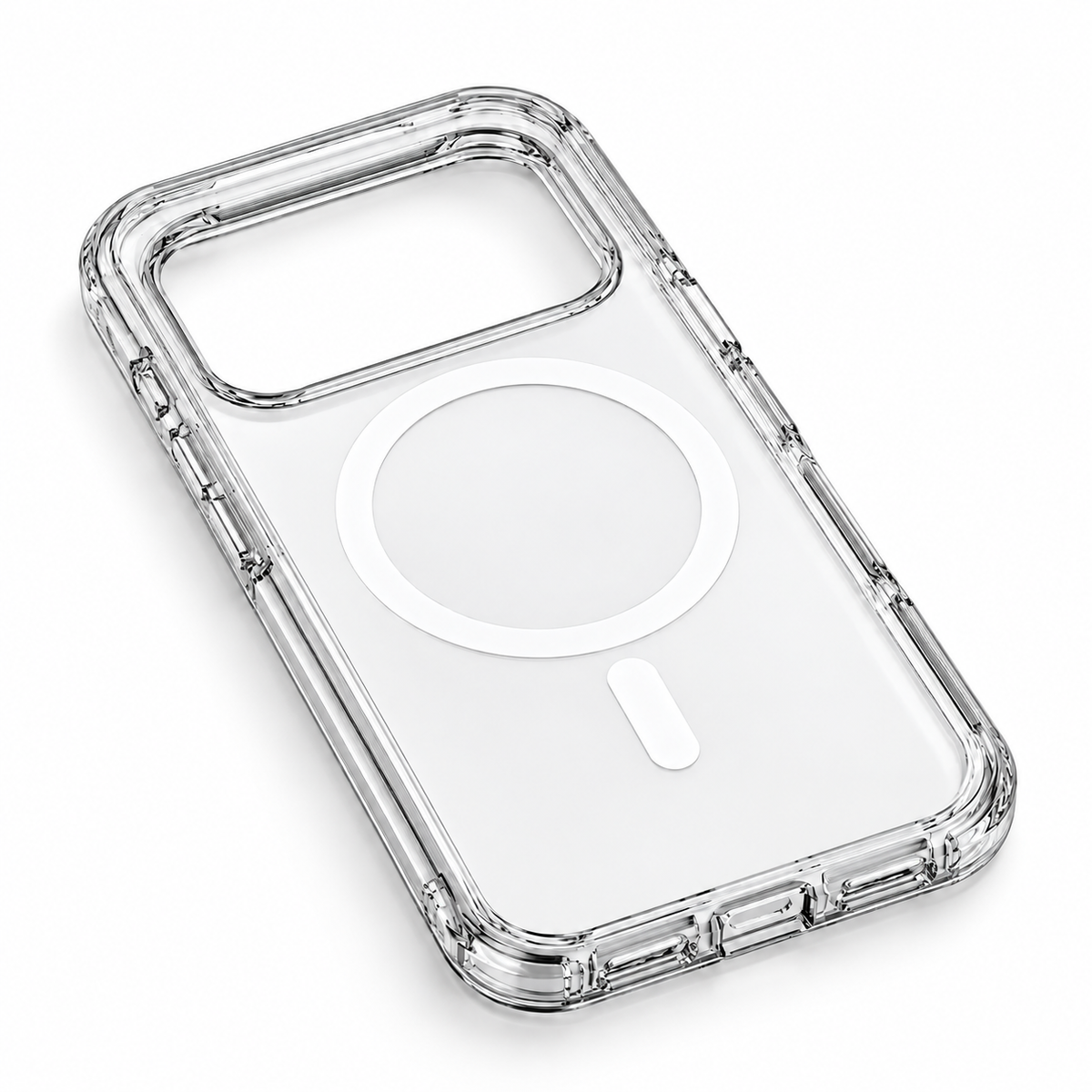 Clear Magnetic iPhone Case with Reinforced Corners — flat diagonal view