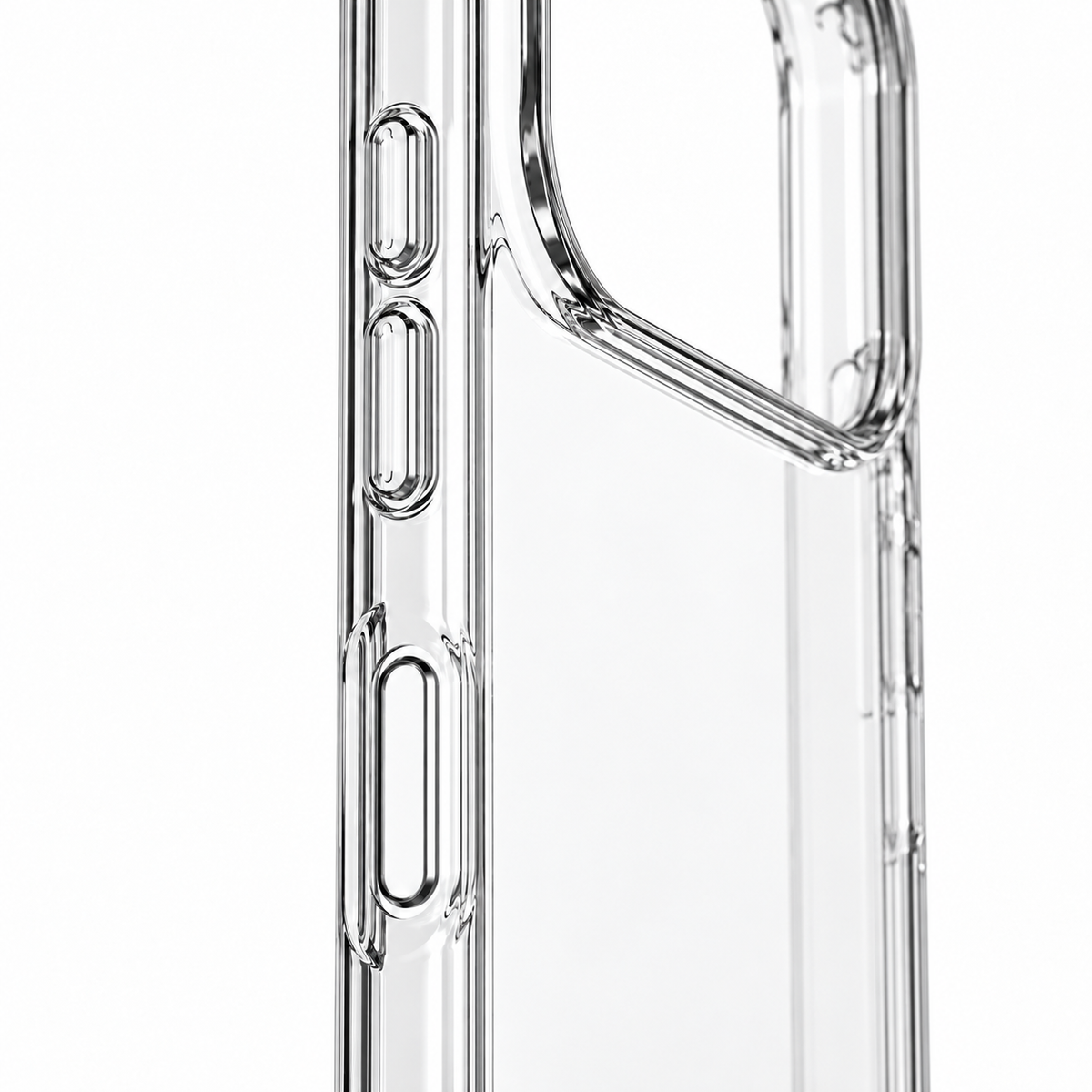 Clear Slim iPhone Case with Raised Camera Surround — camera edge and button detail