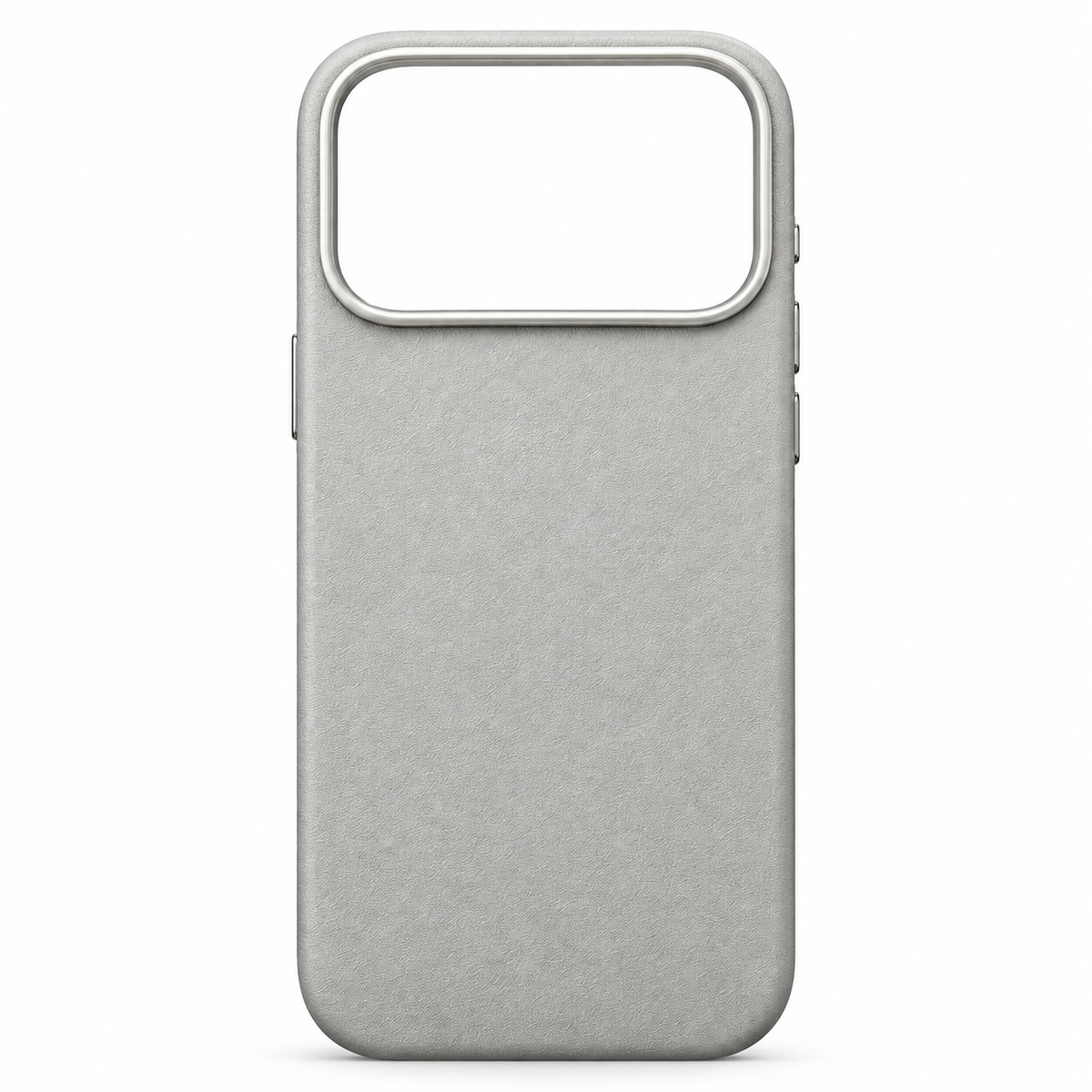 Gray Textured iPhone Case with Metallic-Tone Accents — straight rear view